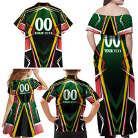 Personalised St Kitts and Nevis Cricket Patriots Family Matching Off Shoulder Maxi Dress and Hawaiian Shirt Rising with Caribbean Battlefield