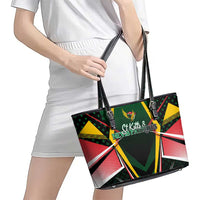 St Kitts and Nevis Cricket Patriots Leather Tote Bag Rising with Caribbean Battlefield
