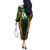 Personalised St Kitts and Nevis Cricket Patriots Off The Shoulder Long Sleeve Dress Rising with Caribbean Battlefield