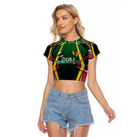 Personalised St Kitts and Nevis Cricket Patriots Raglan Cropped T Shirt Rising with Caribbean Battlefield