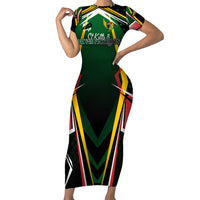 Personalised St Kitts and Nevis Cricket Patriots Short Sleeve Bodycon Dress Rising with Caribbean Battlefield