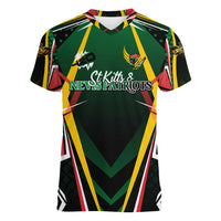 Personalised St Kitts and Nevis Cricket Patriots Women V-Neck T-Shirt Rising with Caribbean Battlefield