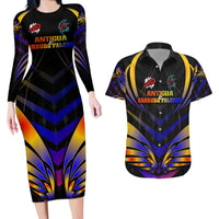 Personalised Antigua and Barbuda Cricket Falcons Couples Matching Long Sleeve Bodycon Dress and Hawaiian Shirt Wings of Glory