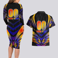 Personalised Antigua and Barbuda Cricket Falcons Couples Matching Long Sleeve Bodycon Dress and Hawaiian Shirt Wings of Glory