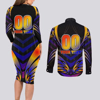 Personalised Antigua and Barbuda Cricket Falcons Couples Matching Long Sleeve Bodycon Dress and Long Sleeve Button Shirt Wings of Glory