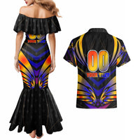 Personalised Antigua and Barbuda Cricket Falcons Couples Matching Mermaid Dress and Hawaiian Shirt Wings of Glory