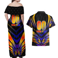 Personalised Antigua and Barbuda Cricket Falcons Couples Matching Off Shoulder Maxi Dress and Hawaiian Shirt Wings of Glory