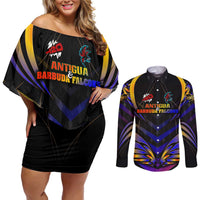Personalised Antigua and Barbuda Cricket Falcons Couples Matching Off Shoulder Short Dress and Long Sleeve Button Shirt Wings of Glory