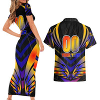 Personalised Antigua and Barbuda Cricket Falcons Couples Matching Short Sleeve Bodycon Dress and Hawaiian Shirt Wings of Glory