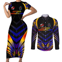 Personalised Antigua and Barbuda Cricket Falcons Couples Matching Short Sleeve Bodycon Dress and Long Sleeve Button Shirt Wings of Glory