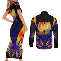 Personalised Antigua and Barbuda Cricket Falcons Couples Matching Short Sleeve Bodycon Dress and Long Sleeve Button Shirt Wings of Glory