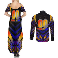 Personalised Antigua and Barbuda Cricket Falcons Couples Matching Summer Maxi Dress and Long Sleeve Button Shirt Wings of Glory