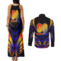 Personalised Antigua and Barbuda Cricket Falcons Couples Matching Tank Maxi Dress and Long Sleeve Button Shirt Wings of Glory