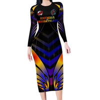 Personalised Antigua and Barbuda Cricket Falcons Family Matching Long Sleeve Bodycon Dress and Hawaiian Shirt Wings of Glory