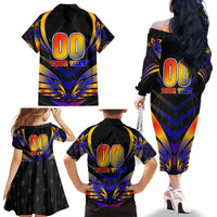 Personalised Antigua and Barbuda Cricket Falcons Family Matching Off The Shoulder Long Sleeve Dress and Hawaiian Shirt Wings of Glory