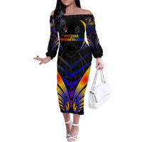 Personalised Antigua and Barbuda Cricket Falcons Family Matching Off The Shoulder Long Sleeve Dress and Hawaiian Shirt Wings of Glory