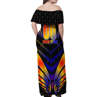 Personalised Antigua and Barbuda Cricket Falcons Family Matching Off Shoulder Maxi Dress and Hawaiian Shirt Wings of Glory