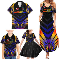 Personalised Antigua and Barbuda Cricket Falcons Family Matching Summer Maxi Dress and Hawaiian Shirt Wings of Glory