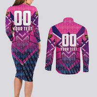 Personalised Barbados Cricket Royals Couples Matching Long Sleeve Bodycon Dress and Long Sleeve Button Shirt Crowned in Rhythm Style