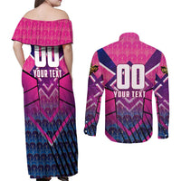 Personalised Barbados Cricket Royals Couples Matching Off Shoulder Maxi Dress and Long Sleeve Button Shirt Crowned in Rhythm Style