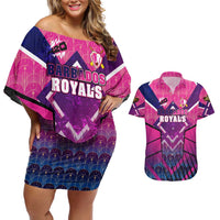 Personalised Barbados Cricket Royals Couples Matching Off Shoulder Short Dress and Hawaiian Shirt Crowned in Rhythm Style