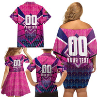 Personalised Barbados Cricket Royals Family Matching Off Shoulder Short Dress and Hawaiian Shirt Crowned in Rhythm Style