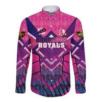 Personalised Barbados Cricket Royals Long Sleeve Button Shirt Crowned in Rhythm Style