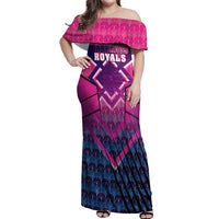 Personalised Barbados Cricket Royals Off Shoulder Maxi Dress Crowned in Rhythm Style