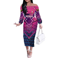 Personalised Barbados Cricket Royals Off The Shoulder Long Sleeve Dress Crowned in Rhythm Style