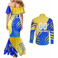Personalised Saint Lucia Cricket Kings Couples Matching Mermaid Dress and Long Sleeve Button Shirt Abstract Energy Style