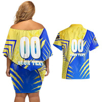 Personalised Saint Lucia Cricket Kings Couples Matching Off Shoulder Short Dress and Hawaiian Shirt Abstract Energy Style