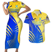 Personalised Saint Lucia Cricket Kings Couples Matching Short Sleeve Bodycon Dress and Hawaiian Shirt Abstract Energy Style