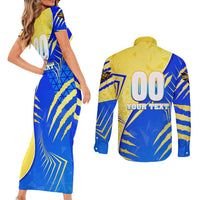 Personalised Saint Lucia Cricket Kings Couples Matching Short Sleeve Bodycon Dress and Long Sleeve Button Shirt Abstract Energy Style