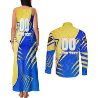 Personalised Saint Lucia Cricket Kings Couples Matching Tank Maxi Dress and Long Sleeve Button Shirt Abstract Energy Style