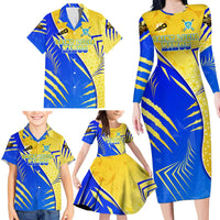 Personalised Saint Lucia Cricket Kings Family Matching Long Sleeve Bodycon Dress and Hawaiian Shirt Abstract Energy Style
