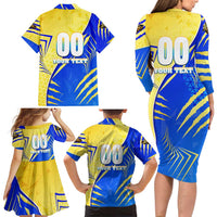 Personalised Saint Lucia Cricket Kings Family Matching Long Sleeve Bodycon Dress and Hawaiian Shirt Abstract Energy Style