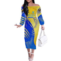 Personalised Saint Lucia Cricket Kings Family Matching Off The Shoulder Long Sleeve Dress and Hawaiian Shirt Abstract Energy Style