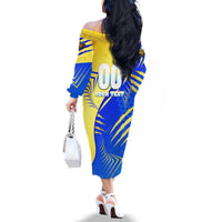 Personalised Saint Lucia Cricket Kings Family Matching Off The Shoulder Long Sleeve Dress and Hawaiian Shirt Abstract Energy Style