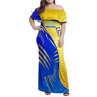 Personalised Saint Lucia Cricket Kings Family Matching Off Shoulder Maxi Dress and Hawaiian Shirt Abstract Energy Style
