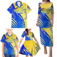 Personalised Saint Lucia Cricket Kings Family Matching Puletasi and Hawaiian Shirt Abstract Energy Style