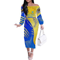 Personalised Saint Lucia Cricket Kings Off The Shoulder Long Sleeve Dress Abstract Energy Style