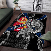 Finland Vikings Area Rug Nordic Lion Bound in Runes and Chains