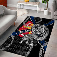Finland Vikings Area Rug Nordic Lion Bound in Runes and Chains