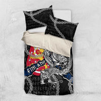 Finland Vikings Bedding Set Nordic Lion Bound in Runes and Chains