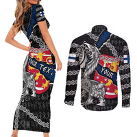 Personalized Finland Vikings Couples Matching Short Sleeve Bodycon Dress and Long Sleeve Button Shirt Nordic Lion Bound in Runes and Chains