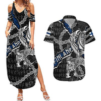 Personalized Finland Vikings Couples Matching Summer Maxi Dress and Hawaiian Shirt Nordic Lion Bound in Runes and Chains