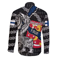 Personalized Finland Vikings Family Matching Off The Shoulder Long Sleeve Dress and Hawaiian Shirt Nordic Lion Bound in Runes and Chains