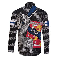 Personalized Finland Vikings Family Matching Short Sleeve Bodycon Dress and Hawaiian Shirt Nordic Lion Bound in Runes and Chains