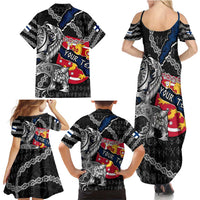 Personalized Finland Vikings Family Matching Summer Maxi Dress and Hawaiian Shirt Nordic Lion Bound in Runes and Chains