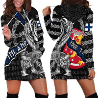 Personalized Finland Vikings Hoodie Dress Nordic Lion Bound in Runes and Chains